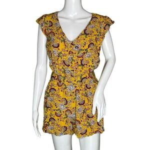 Sanctuary Romper Womens Small Yellow Multi Floral Flower Sunrays Playsuit Casual